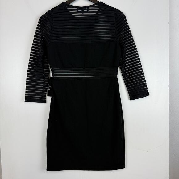 NWT Lulus Perfect Mesh Bodycon Dress 3/4 Sleeve Black - Size M - Picture 7 of 10